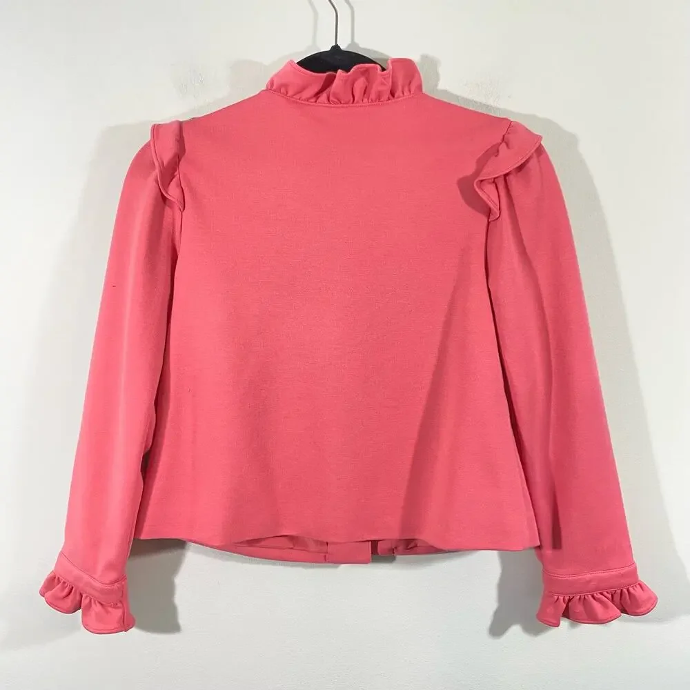 Janie and Jack Girls Rose Pink Ruffle Ponte Jacket Size 10-12